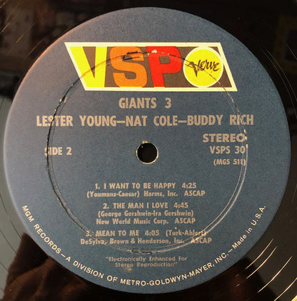 Lester Young - Nat King Cole - Buddy Rich : Giants 3 (LP, Album, RE)