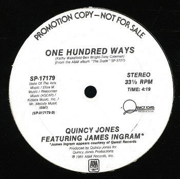 Quincy Jones Featuring James Ingram : One Hundred Ways (12", Promo)