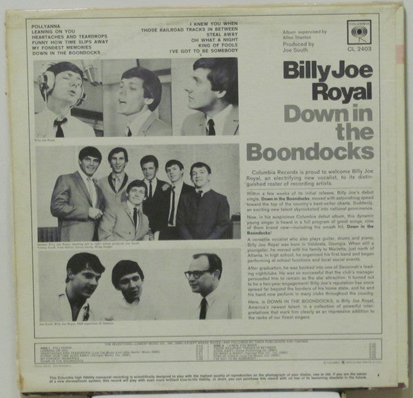 Billy Joe Royal : Down In The Boondocks (LP, Album, Mono)