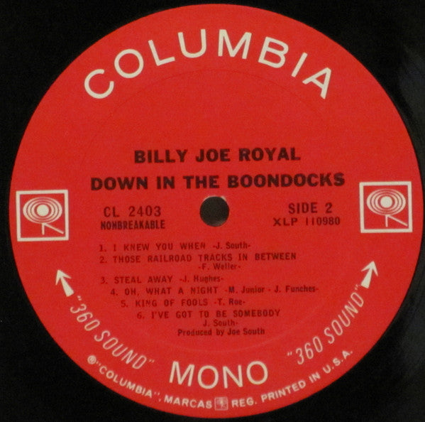Billy Joe Royal : Down In The Boondocks (LP, Album, Mono)