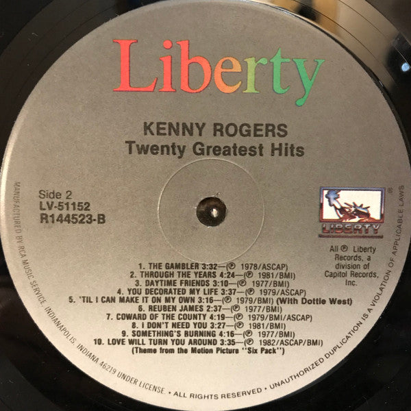 Kenny Rogers : Twenty Greatest Hits (LP, Comp, Club, RCA)