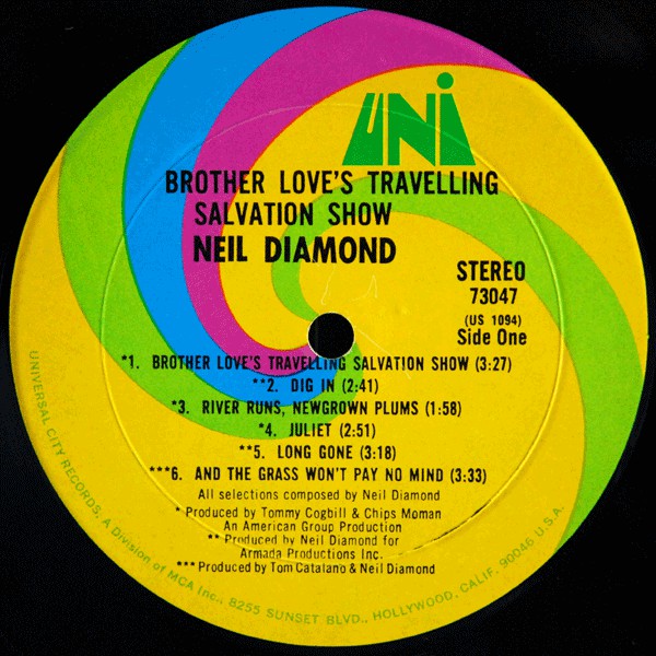 Neil Diamond : Brother Love's Travelling Salvation Show / Sweet Caroline (LP, Album, RE, Mon)