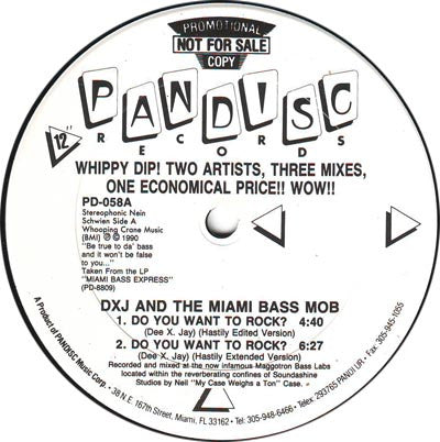 DXJ & The Miami Bass Mob / The Latin Maggots : Do You Want To Rock? / Uh Uno Tres Four (12", Promo)