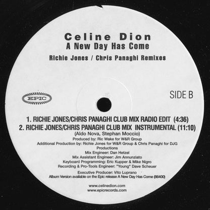 Céline Dion : A New Day Has Come (Richie Jones / Chris Panaghi Remixes) (12", Promo)