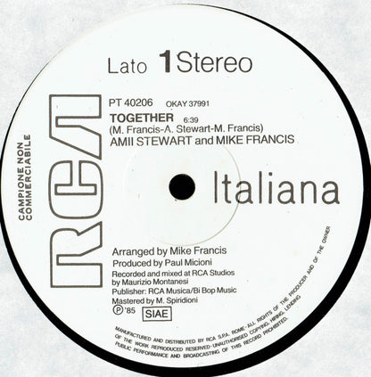 Amii Stewart And Mike Francis : Together (12", Promo)