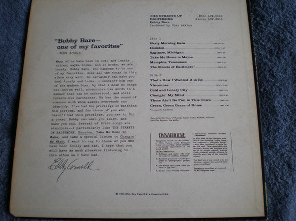 Bobby Bare : The Streets Of Baltimore (LP, Album, RE)