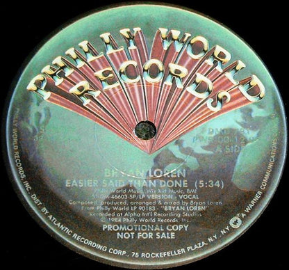 Bryan Loren : Easier Said Than Done (12", Promo)