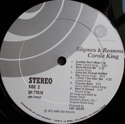 Carole King : Rhymes & Reasons (LP, Album, Pit)