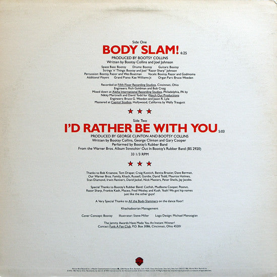 Bootsy's Rubber Band : Body Slam! (12", Single, All)