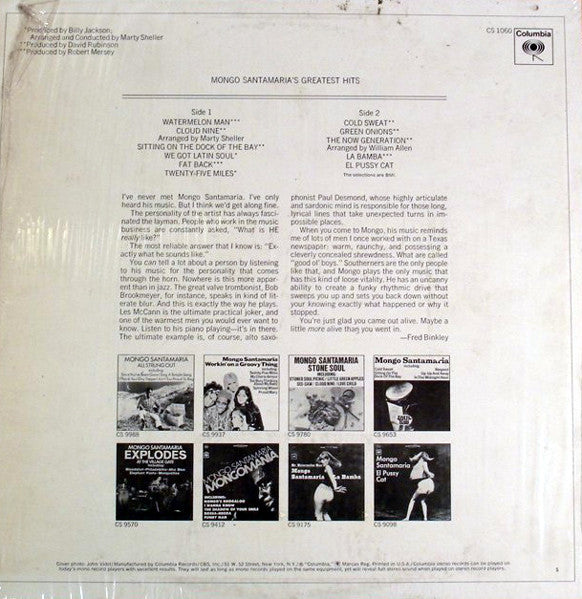 Mongo Santamaria : Mongo Santamaria's Greatest Hits (LP, Comp, RE)