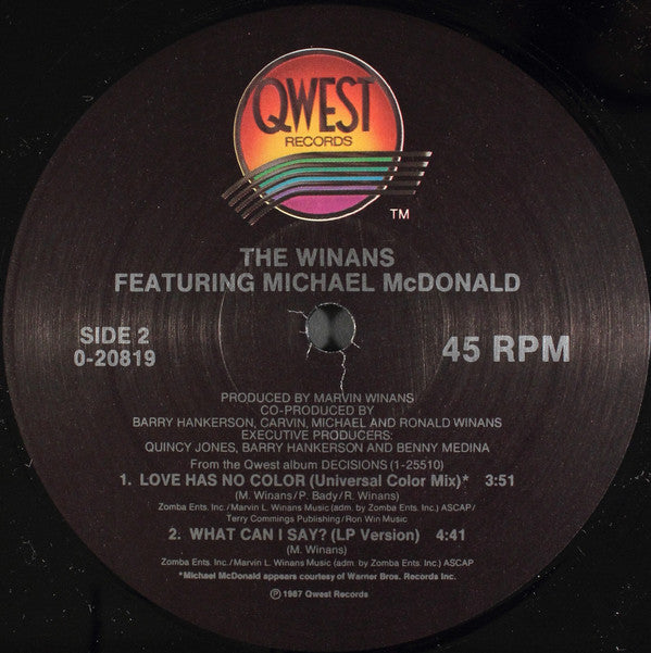 The Winans Featuring Michael McDonald : Love Has No Color (12")