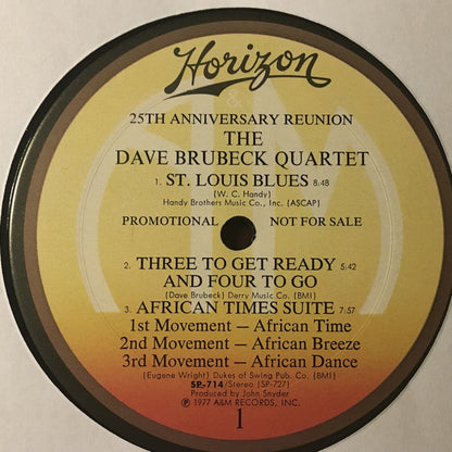 The Dave Brubeck Quartet : 25th Anniversary Reunion (LP, Album, Mixed, Promo, Ter)