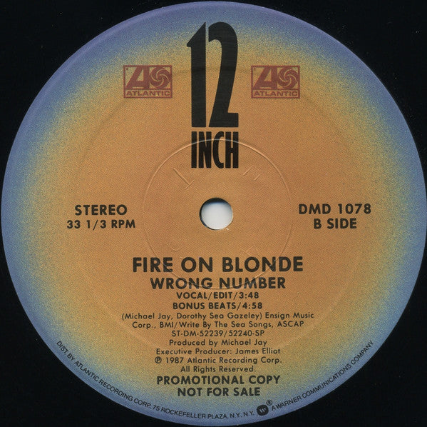Fire On Blonde : Wrong Number (12", Promo)
