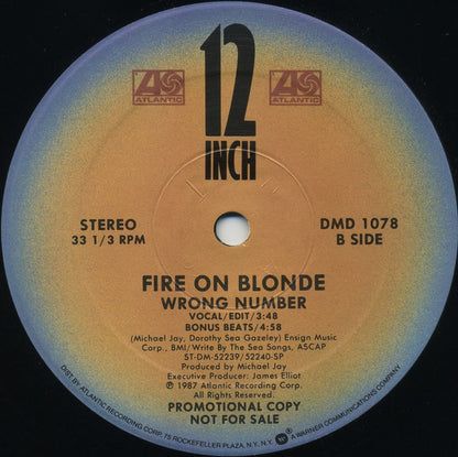 Fire On Blonde : Wrong Number (12", Promo)