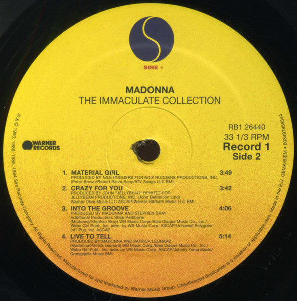 Madonna : The Immaculate Collection (2xLP, Album, Comp, RE, RP, Gat)