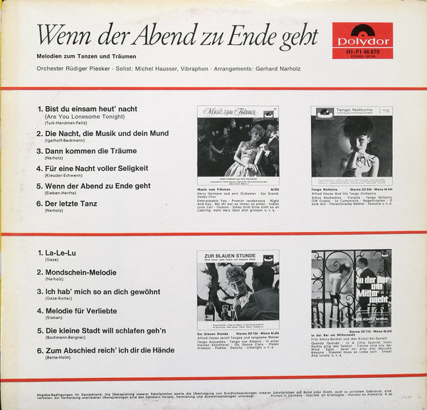 Orchester Rüdiger Piesker, Michel Hausser : Wenn Der Abend Zu Ende Geht (Melodien Zum Tanzen Und Träumen) (LP, Album, Mono)