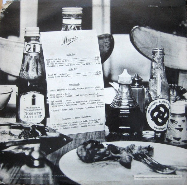 Steve Winwood, Jim Capaldi, Dave Mason, Chris Wood (2), Rick Grech, Rebop Kwaku Baah, Jim Gordon : Welcome To The Canteen (LP, Album, Res)