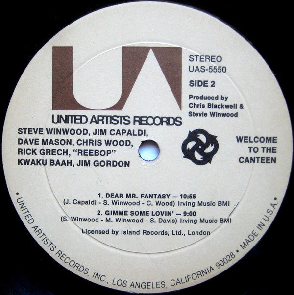 Steve Winwood, Jim Capaldi, Dave Mason, Chris Wood (2), Rick Grech, Rebop Kwaku Baah, Jim Gordon : Welcome To The Canteen (LP, Album, Res)