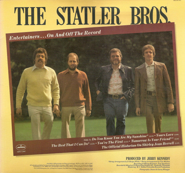 The Statler Brothers : Entertainers...On And Off The Record (LP, Album, Ter)