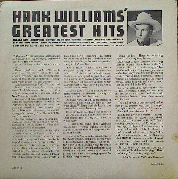 Hank Williams : Greatest Hits (LP, Comp)