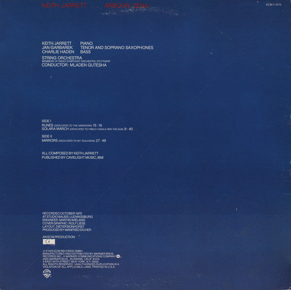 Keith Jarrett : Arbour Zena (LP, Album, RE)