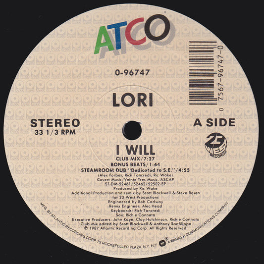 Lori Zee : I Will (12", Single)