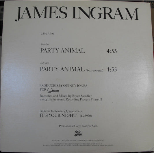 James Ingram : Party Animal (12", Promo)