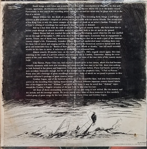 Patsy Cline / Johnny Horton / Cowboy Copas : Gone But Not Forgotten (LP, Comp)