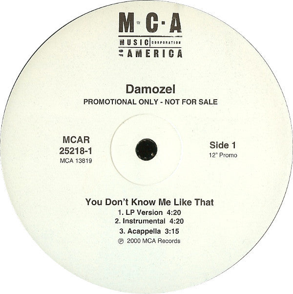 Damozel : You Don't Know Me Like That (12", Single, Promo)