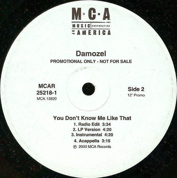 Damozel : You Don't Know Me Like That (12", Single, Promo)