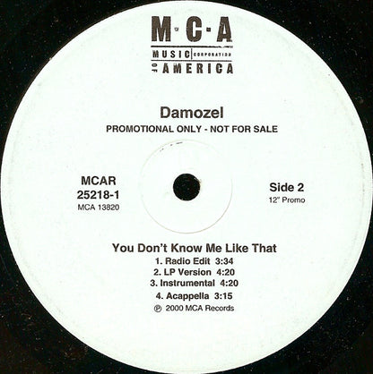 Damozel : You Don't Know Me Like That (12", Single, Promo)