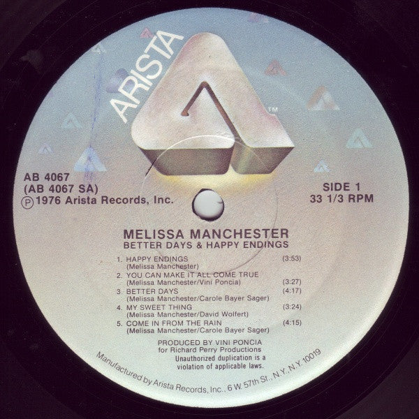Melissa Manchester : Better Days & Happy Endings (LP, Album, RE)