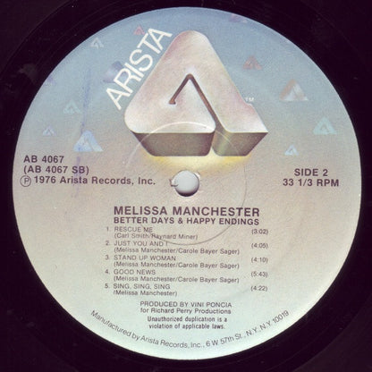 Melissa Manchester : Better Days & Happy Endings (LP, Album, RE)