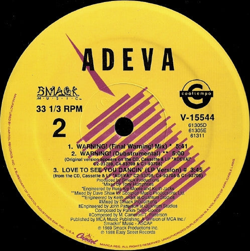 Adeva : Warning! (12", Maxi)