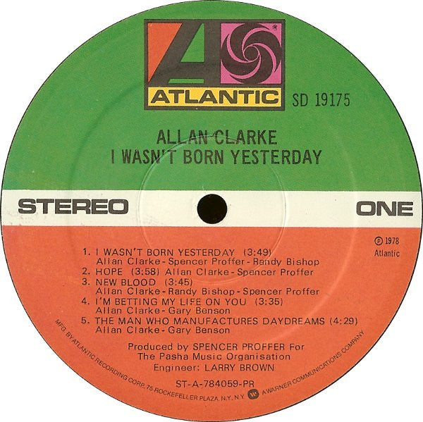 Allan Clarke : I Wasn't Born Yesterday (LP, Album)