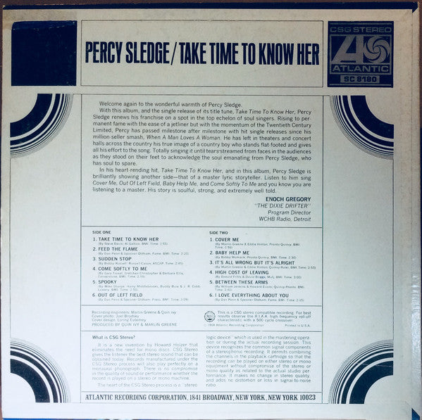 Percy Sledge : Take Time To Know Her (LP, Album, MO )