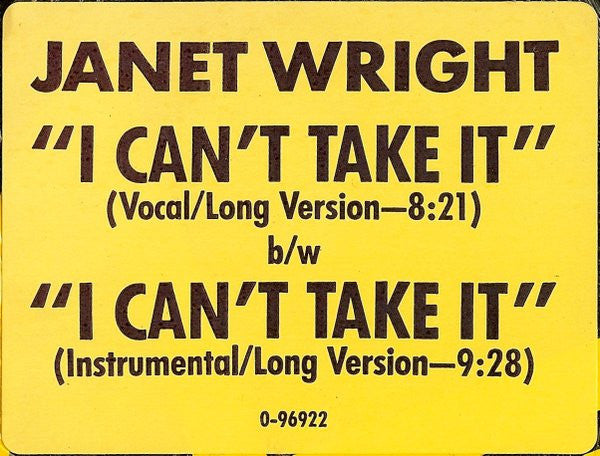 Janet Wright : I Can't Take It (12")