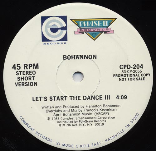 Hamilton Bohannon : Let's Start The Dance III (12", Promo)