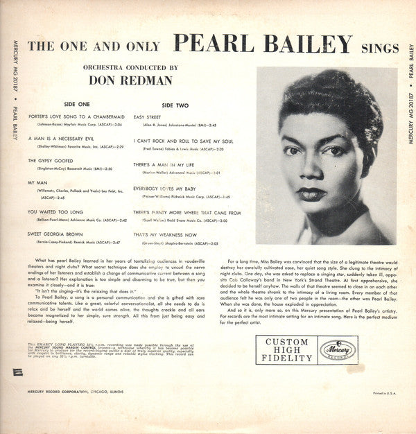 Pearl Bailey : The One And Only Pearl Bailey Sings (LP, Album)