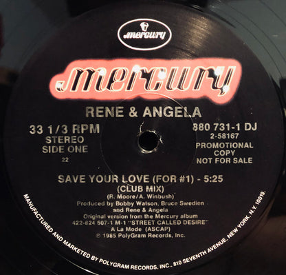 René & Angela : Save Your Love (For #1) (12", Promo, 22)
