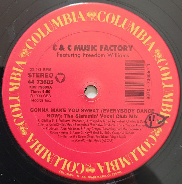 C + C Music Factory Featuring Freedom Williams : Gonna Make You Sweat (Everybody Dance Now) (12", Gen)