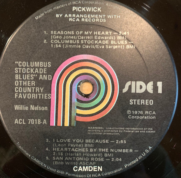 Willie Nelson : Columbus Stockade Blues & Other Country Favorites (LP, Album)