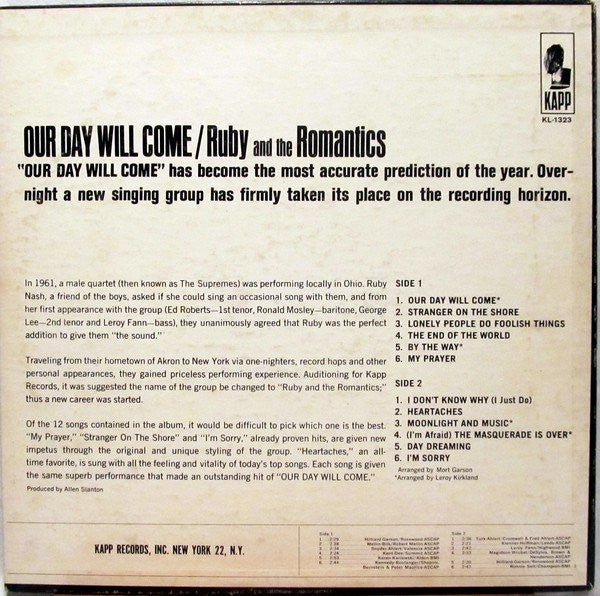 Ruby And The Romantics : Our Day Will Come (LP, Album, Mono)