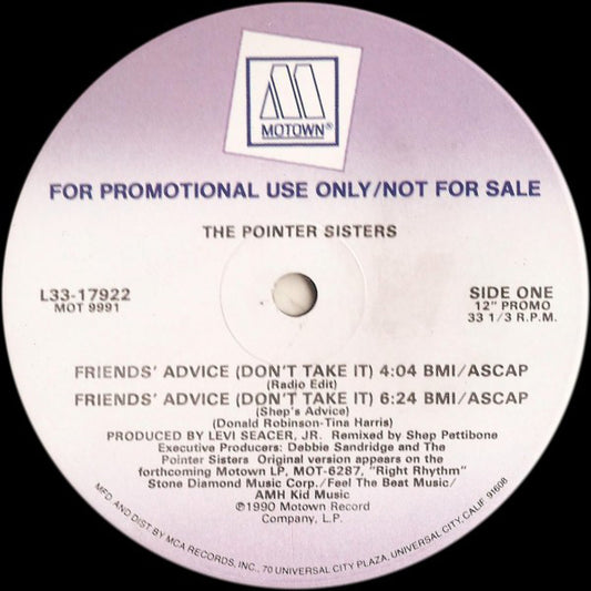 Pointer Sisters : Friends' Advice (Don't Take It) (12", Promo)