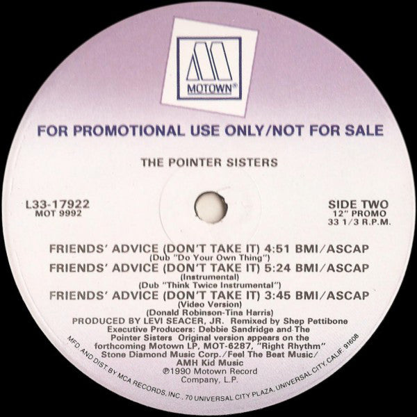 Pointer Sisters : Friends' Advice (Don't Take It) (12", Promo)