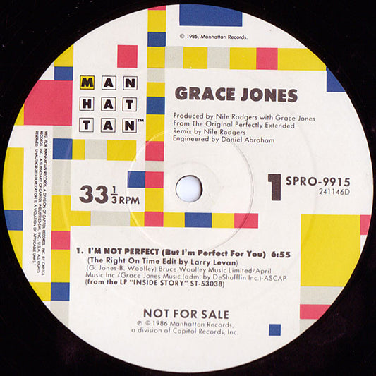 Grace Jones : I'm Not Perfect (But I'm Perfect For You) (Super Club Edits) (12", Promo)