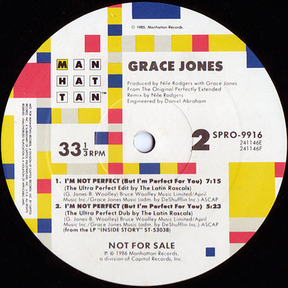 Grace Jones : I'm Not Perfect (But I'm Perfect For You) (Super Club Edits) (12", Promo)