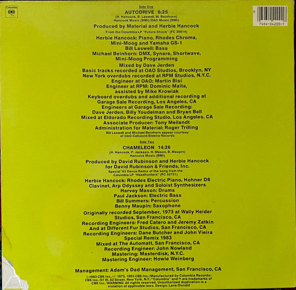 Herbie Hancock : Autodrive B/W Chameleon ('83 Dance Remix) (12", Single, Pit)