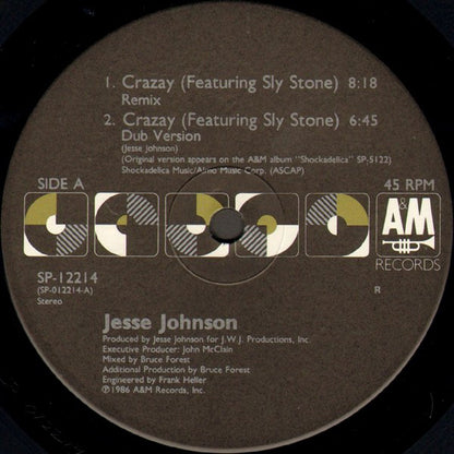 Jesse Johnson Featuring Sly Stone : Crazay (Remix) (12", Single)