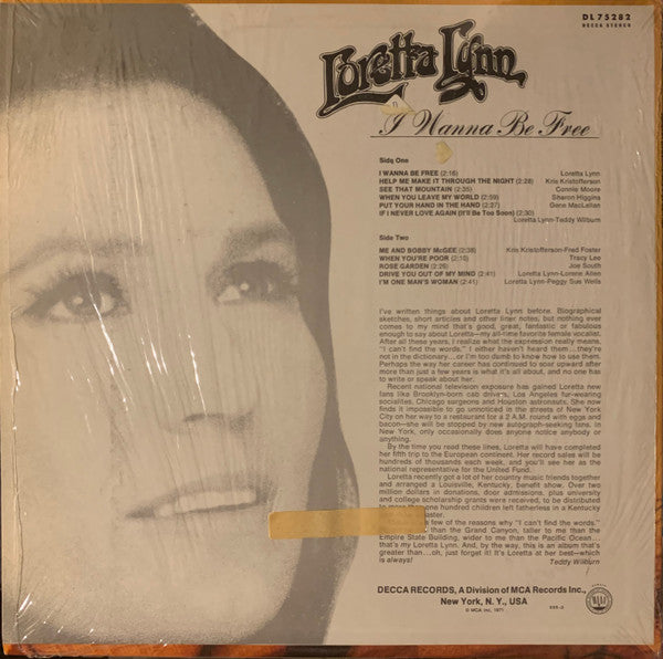Loretta Lynn : I Wanna Be Free (LP, Album, Glo)